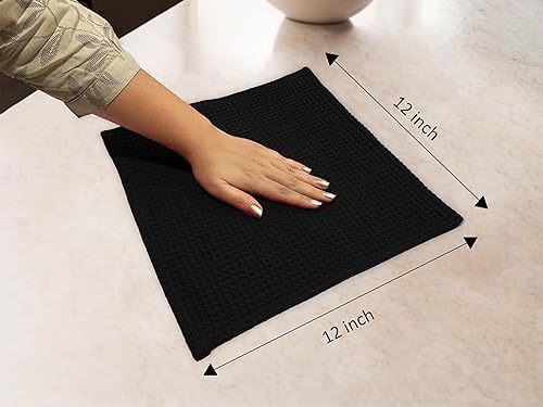 Miniatura 3 de Toallas faciales y de mano con tejido de gofre Encasa XO'  12"x12", juego de paños negros de 12  secado rápido para baño, gimnasio, cocina y viajes