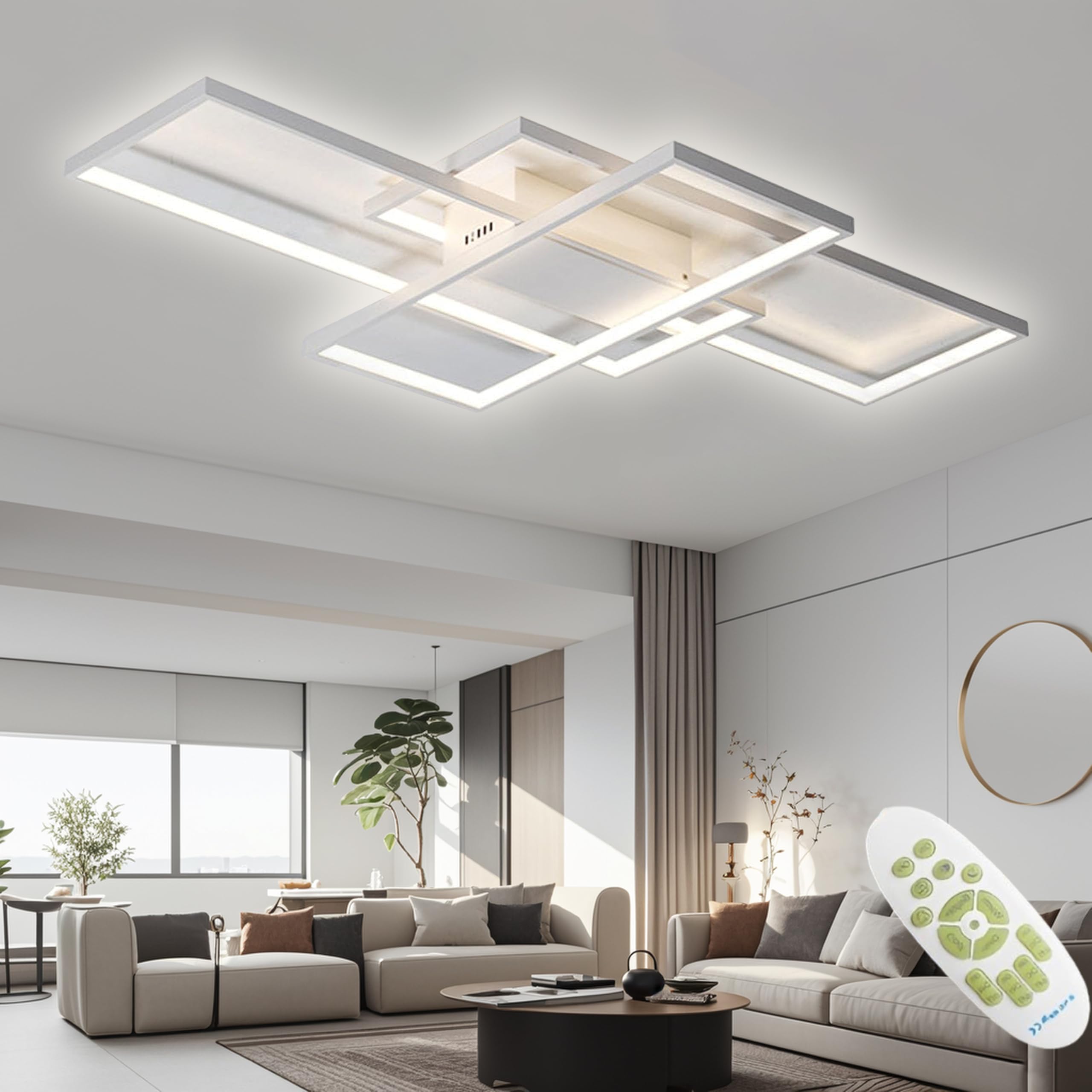 TYJY Plafoniera LED Soffitto 105W Dimmerabile, 140cm Lampadario Soggiorno | Moderno Plafoniera Bianco Rettangolare con Telecomando, 3000K-6000K, Funzione Memoria, per Soggiorno, Camera da Letto, Cucina