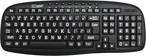 EZ See Large Print Keyboard-Black Keys-White Print