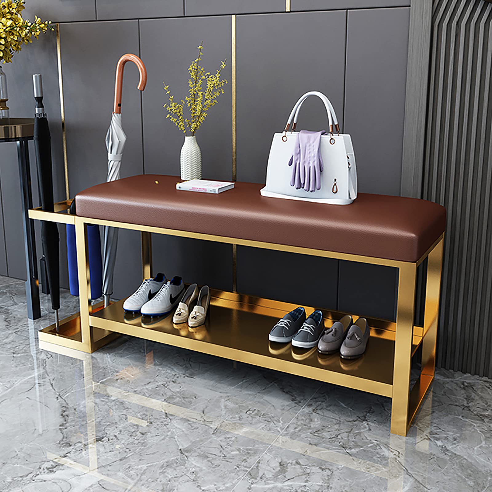 Banc d'entrée moderne pour résoudre le désordre des chaussures et parapluies