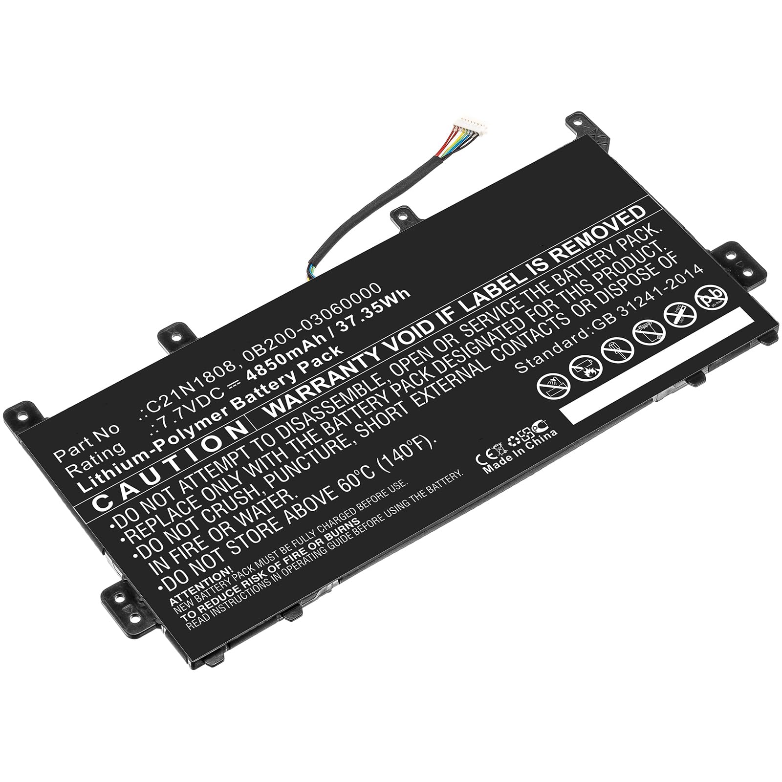 Replacement Battery for Asu's 0B200-03060000,0B200-03130000,C21N1808,4850mAh,7.7V