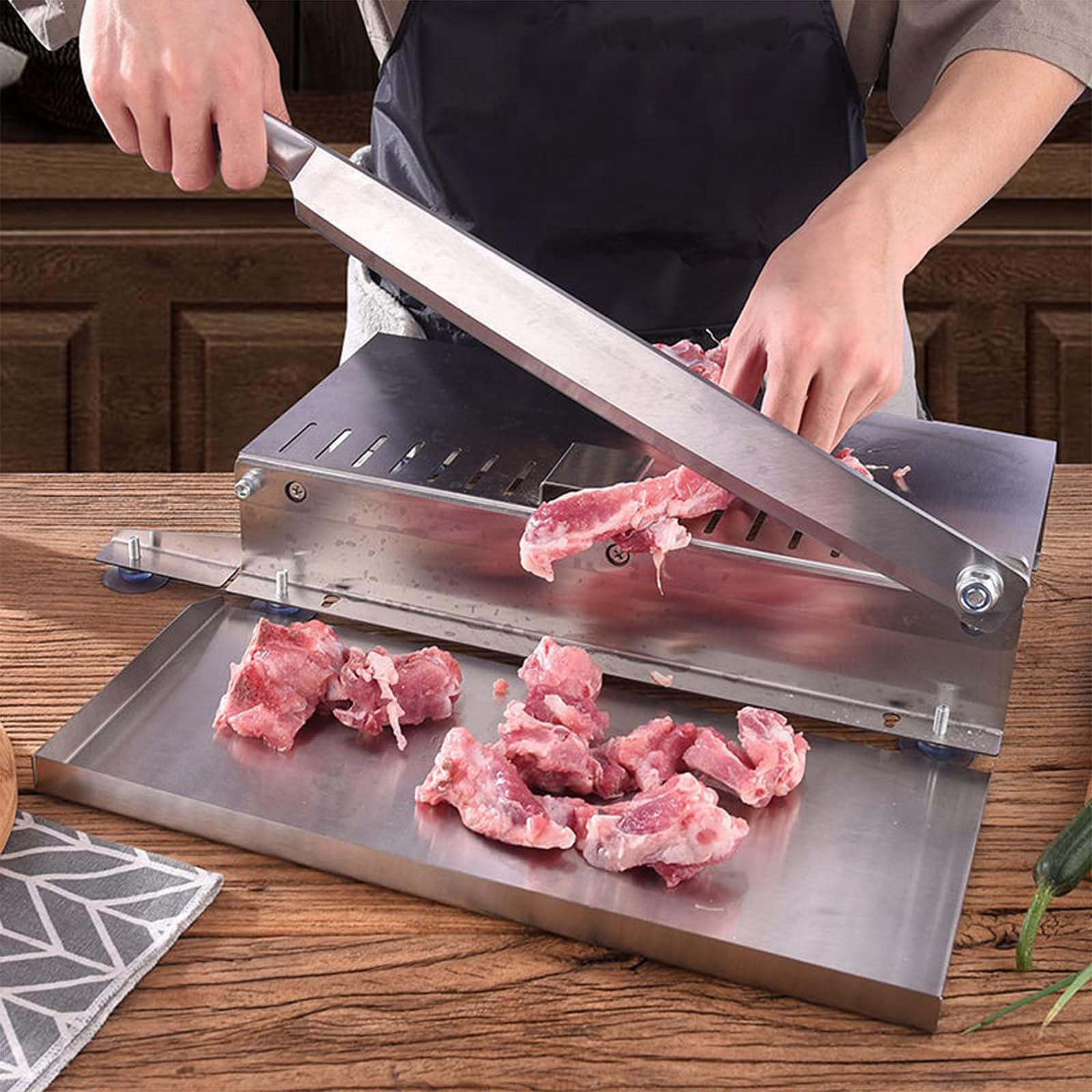 ZMIN Coupe-Viande Manuel en Os, Trancheuse De Poulet en Acier Inoxydable, Machine De Découpe Robuste pour Côtelettes d'agneau, Porc, Bœuf, Poisson, Légumes, Barbecue,Argent,M