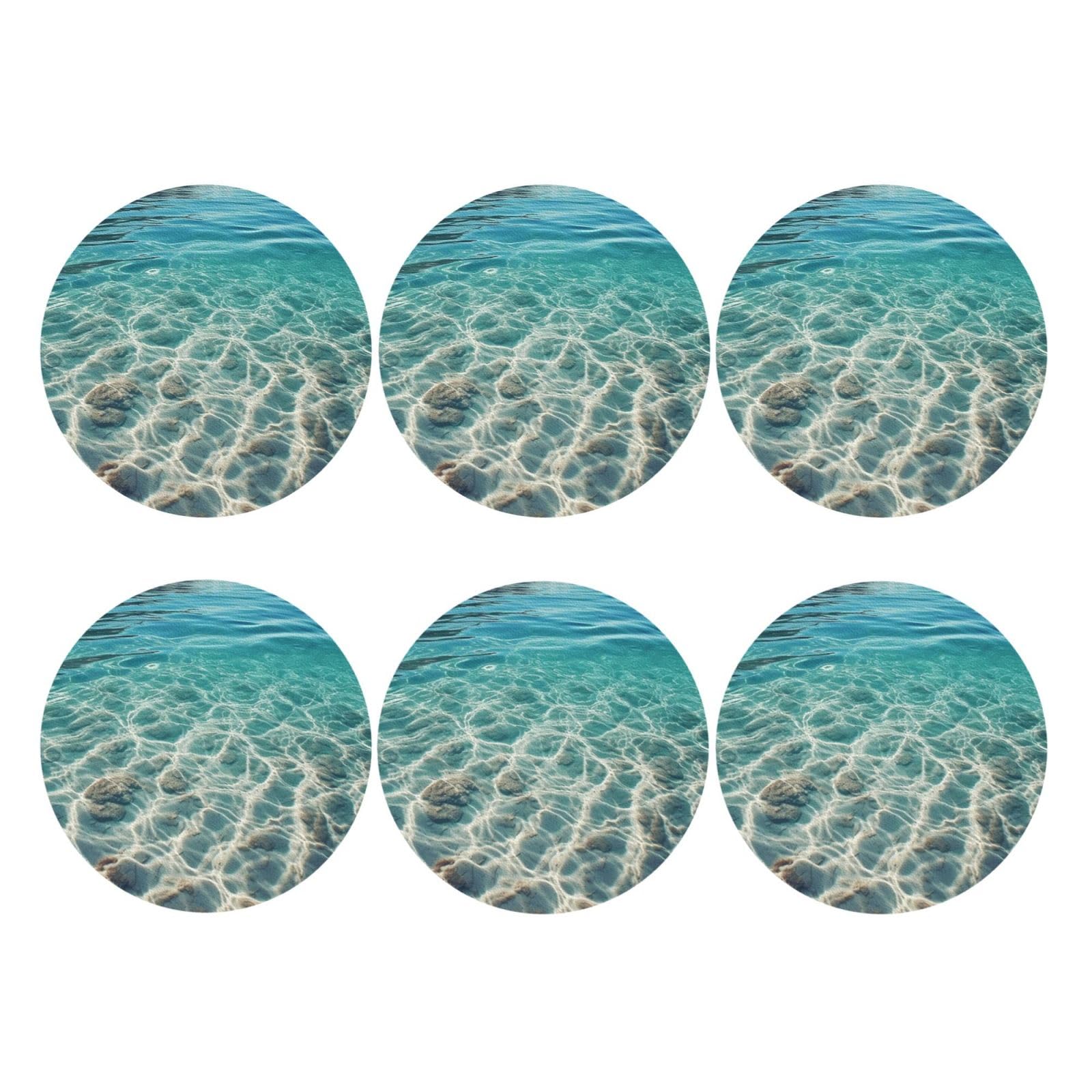 6pcs Leather Coasters for Drinks, Clear Sea Water Drink Coasters for Tabletop Protection, 4" Cup Coasters for Coffee Table Decor, Non-Slip Drinking Cup Mat for Hot Or Cold Drink