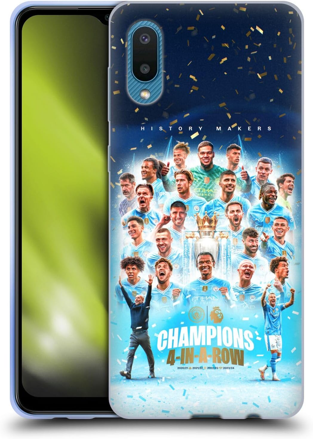 Head Case Designs Officially Licensed Manchester City Man City FC Team Poster 2024 Premier League Champions Gel Case [Military Grade Protection] Compatible With Samsung Galaxy A02/M02 (2021)
