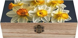 Bouquet of Daffodils Wooden Keepsake Box with Hinged Lid Handmade Memory Box for Wedding Keepsakes Crafts Jewelry Photos Elegant Decorative Storage Boxes Ideal Bridal Shower Gift