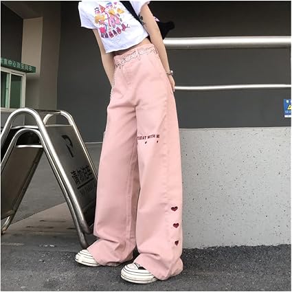 Pantaloni Hip-Hop Femminili, Salopette Fresco Jeans Rosa Uomini Stampa  Cuore Stampa Pantaloni Moda Jeans Gotico Jeans Harajuku Coreano Casual Hip  Hop Pantalone (Color : 1, Size : M) : Amazon.it: Abbigliamento