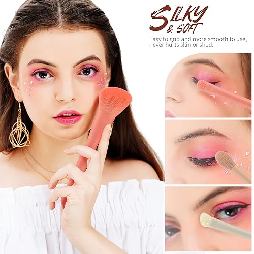 Miniatura 4 de Docolor Juego de 17 brochas de maquillaje Morandi con bolsa de maquillaje y esponja de maquillaje y protector de brochas + separador de peine de