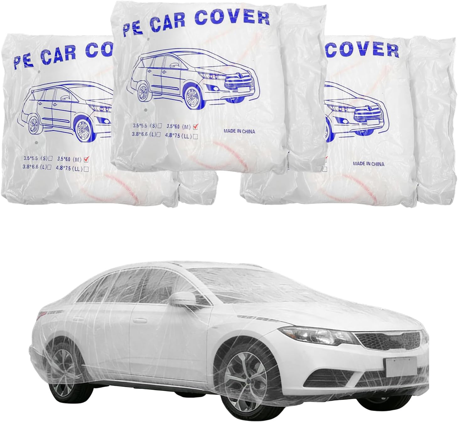3 PCS Disposable Car Cover, 15.8' × 24.6' Waterproof Clear Auto Protective Cover with Elastic Band, Plastic Rain Dust Full Exterior Protector for SUV, Car Accessories