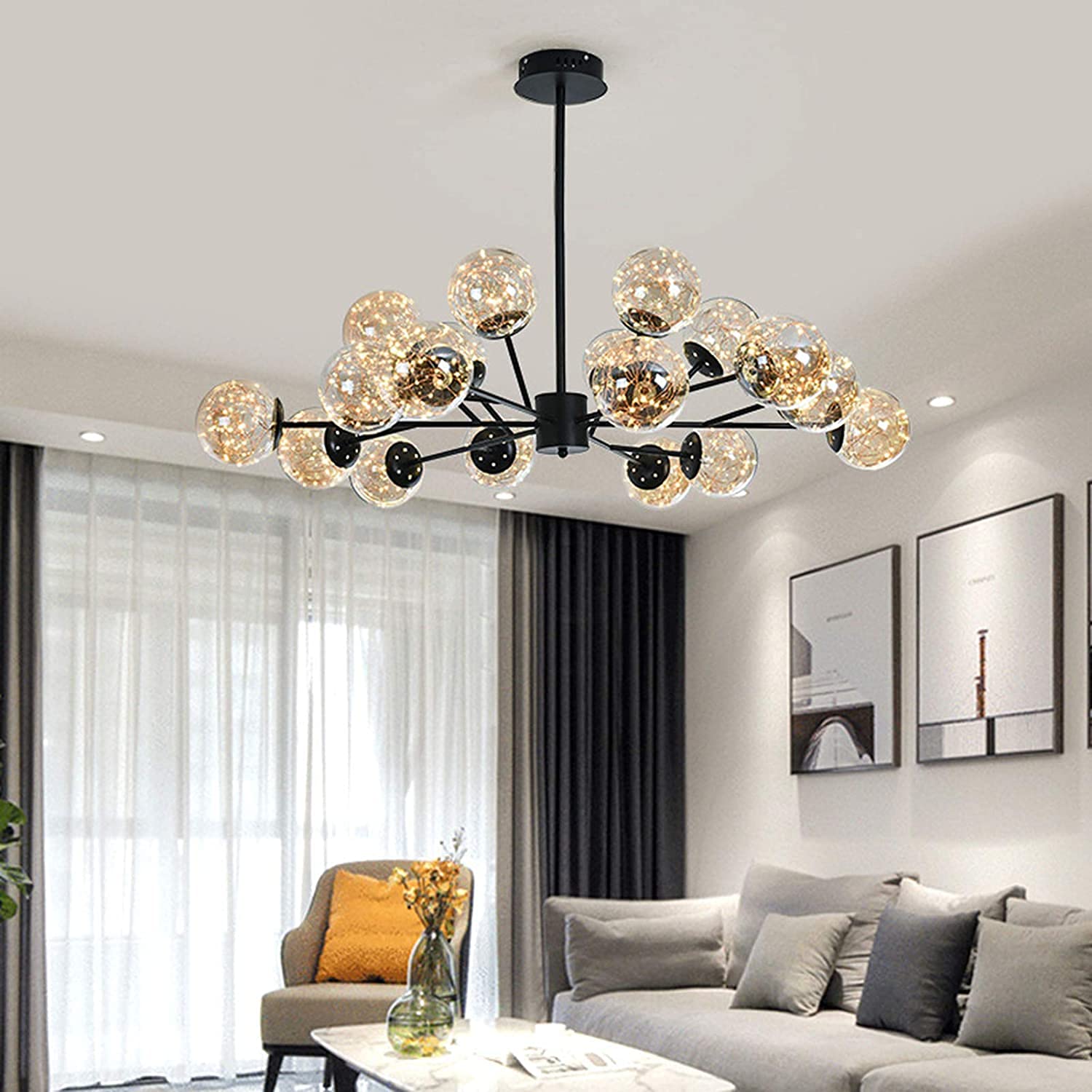 Nowoczesna lampa wisząca LED z możliwością ściemniania, czarna lampa sufitowa, współczesny żyrandol do jadalni, salonu, sypialni, przedpokoju, restauracji - trzykolorowa zmienność