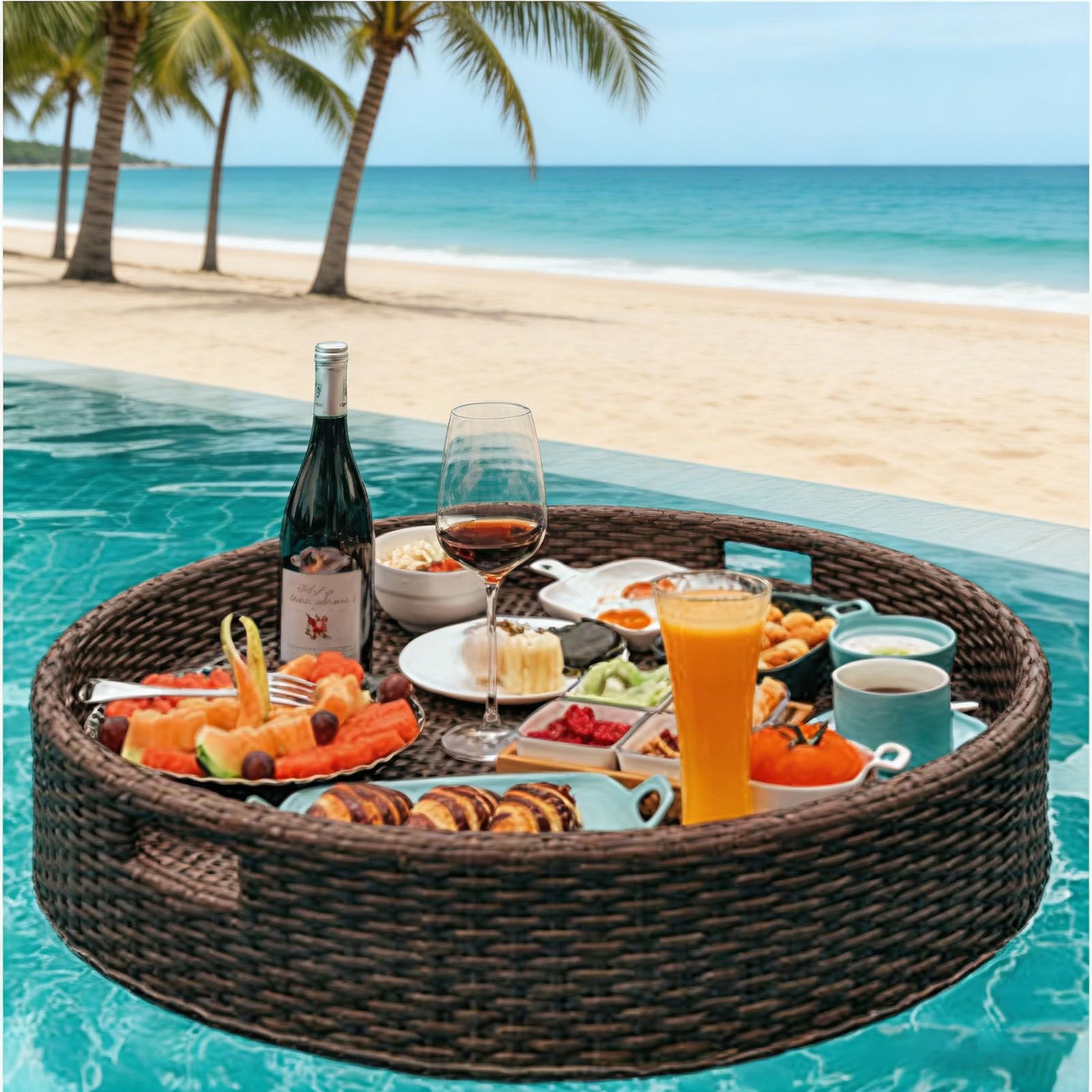 Bandeja decorativa de ratán con asas YJYJY para fotografía de fiestas
