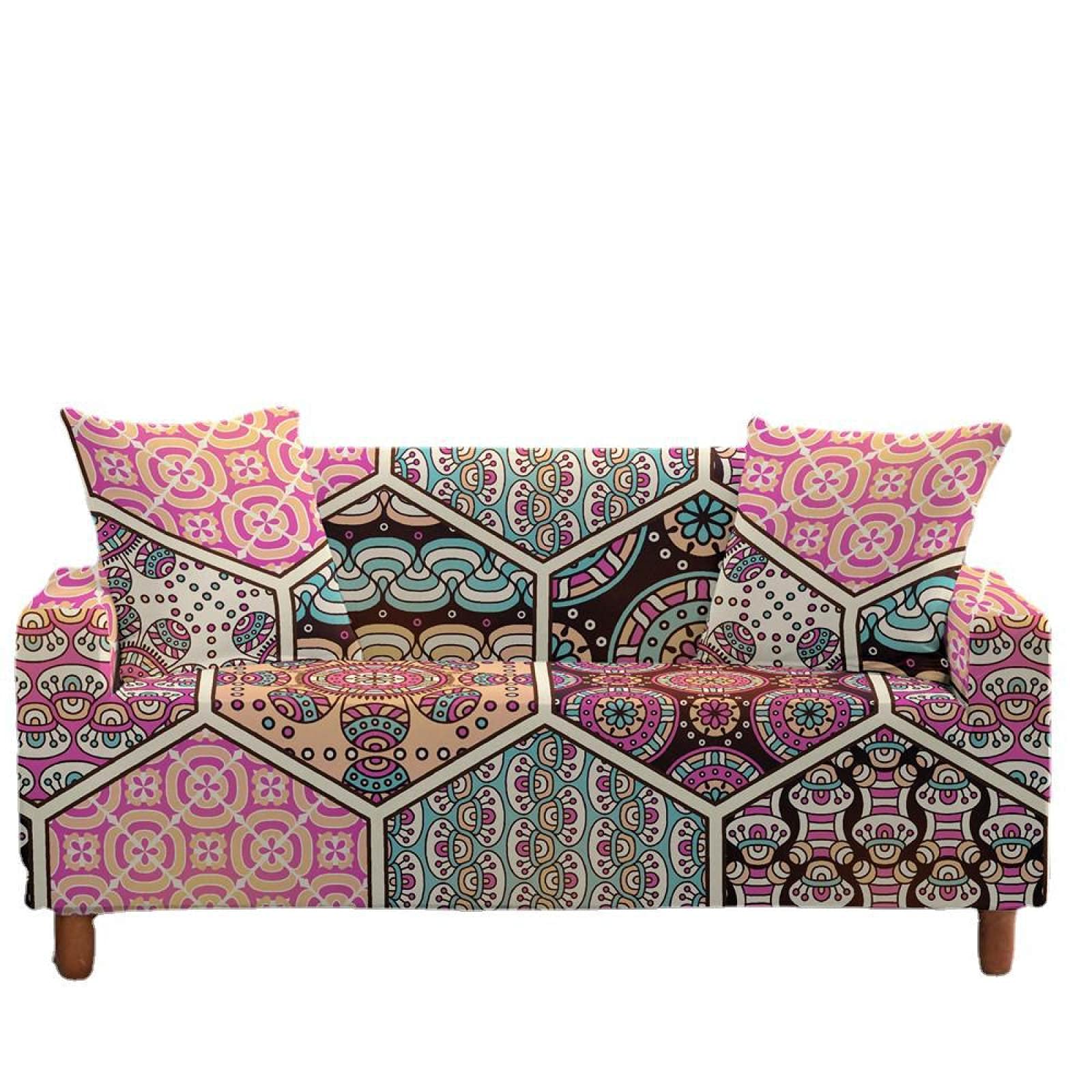 SHUCHANGLE Printed Sofa Cover - Ethnic Abstract Flowers Universal Stretch Couch Slipcover - Washable Non-Slip Furniture Protector for for Loveseats L-Shaped 3 Seater,Style A,2 Seater 145,185Cm