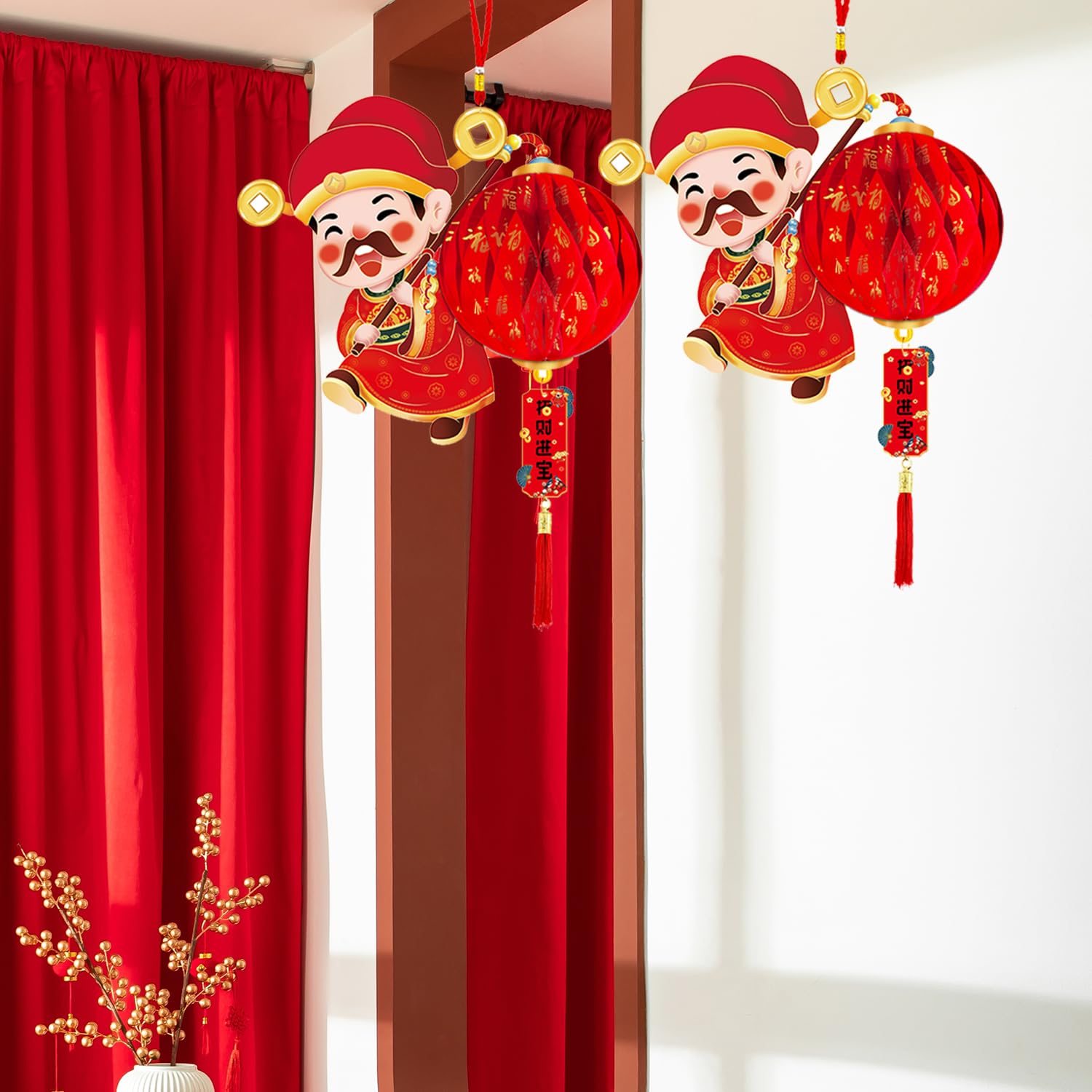 Pack Of 10 Chinese New Year Fu Luck Hanging Paper Lanterns - Red Party Decorations 4 thumbnail image