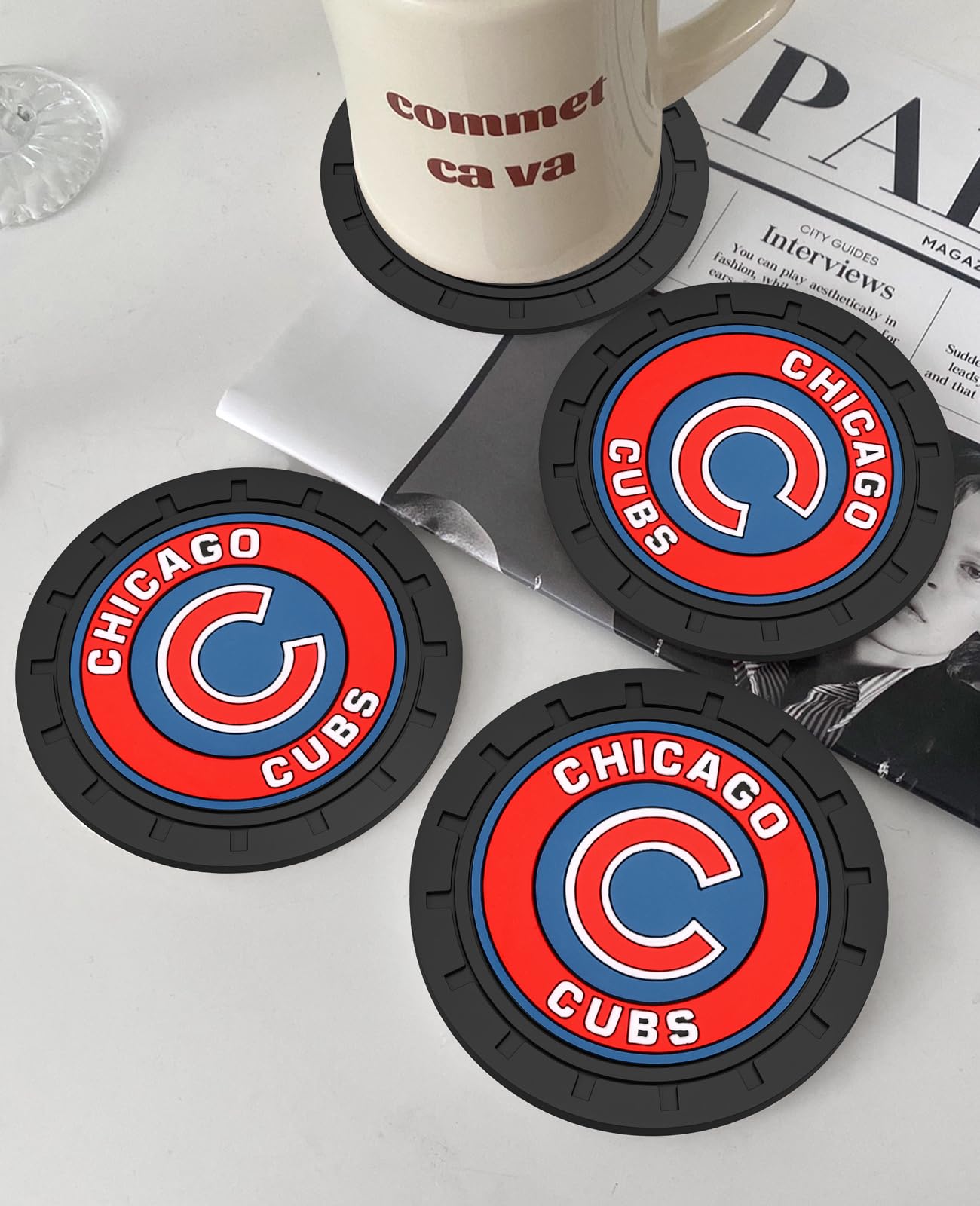2PCS Car Cup Holder Coaster Auto Cup Holder Insert Coaster for Chicago Cubs Baseball Fans Non-Slip Car Drink — view 5