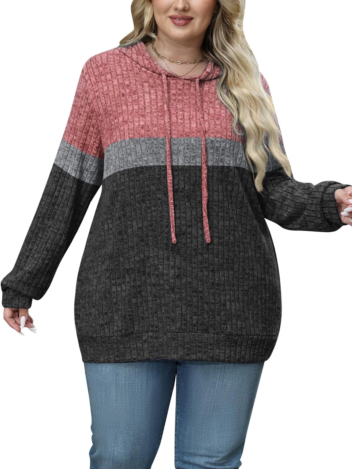 Womens Plus Size Lightweight Hoodie Sweaters Long Sleeve Fall Tops L-4XL image 3