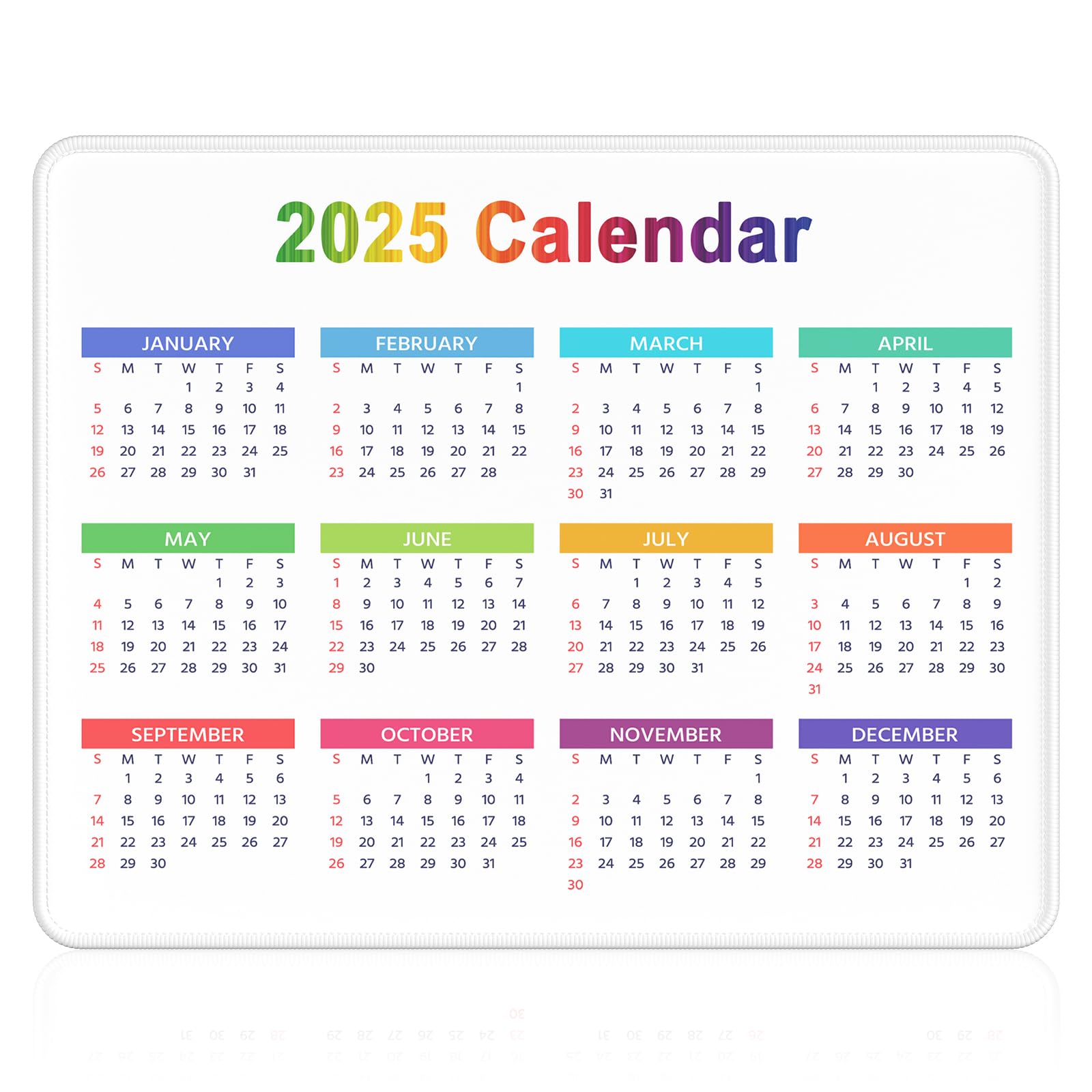 Dapesuom 2025 Calendar Mouse Pad, Computer Mousepad with Stitched Edges for Wireless Mouse, Waterproof Mouse Mat with Non-Slip Rubber Base, Ergonomic Mouse Pads for Laptop, Gaming, 9.8 x 7.8 in, White