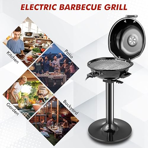 Miniatura 4 de HAPPYGRILL Parrilla eléctrica de 1600 W Parrilla de barbacoa al aire libre con rejilla de calentamiento para barbacoa de 15 porciones Parrilla