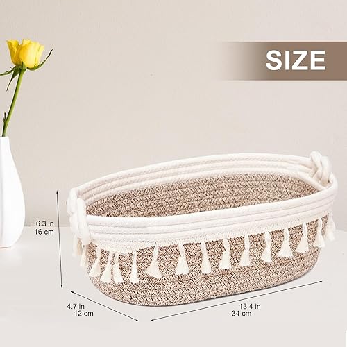 Miniatura 2 de HOSROOME Cesta pequeña de cuerda de algodón tejida para organizar cestas decorativas para decoración bohemia, cesta de almacenamiento pequeña para