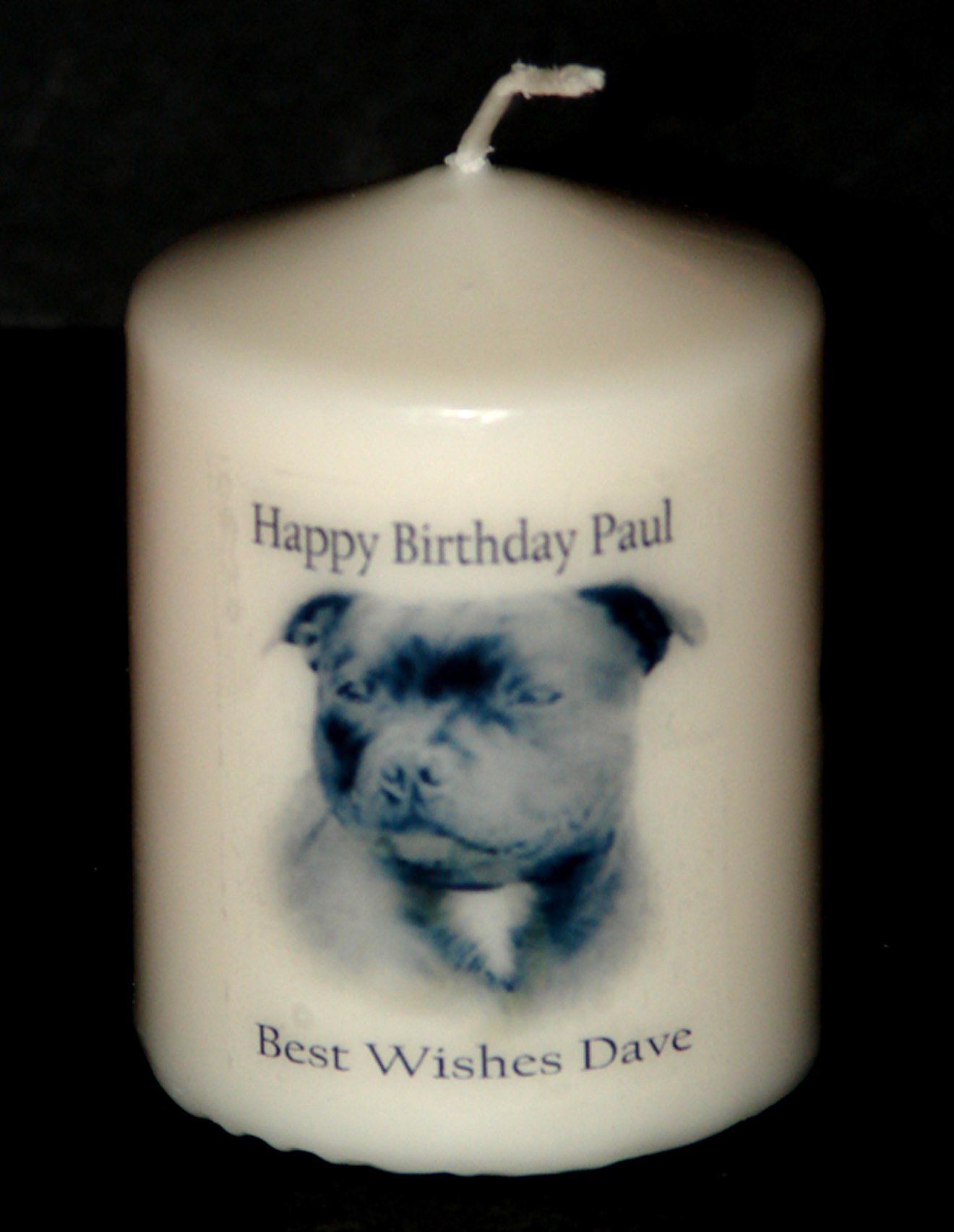 Cellini Personalised Candle Card Gift, Staffordshire Bull Terrier Image, Unique Keepsake Present