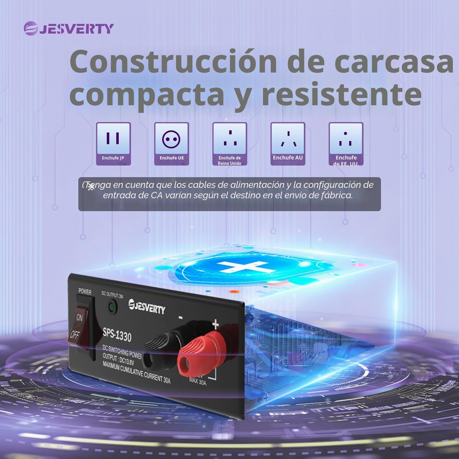 Fuente de alimentación de Banco Compacto Universal 13.8V 30A- Convertidor de CA a CC de Laboratorio doméstico regulado de - Jesverty SPS-1330