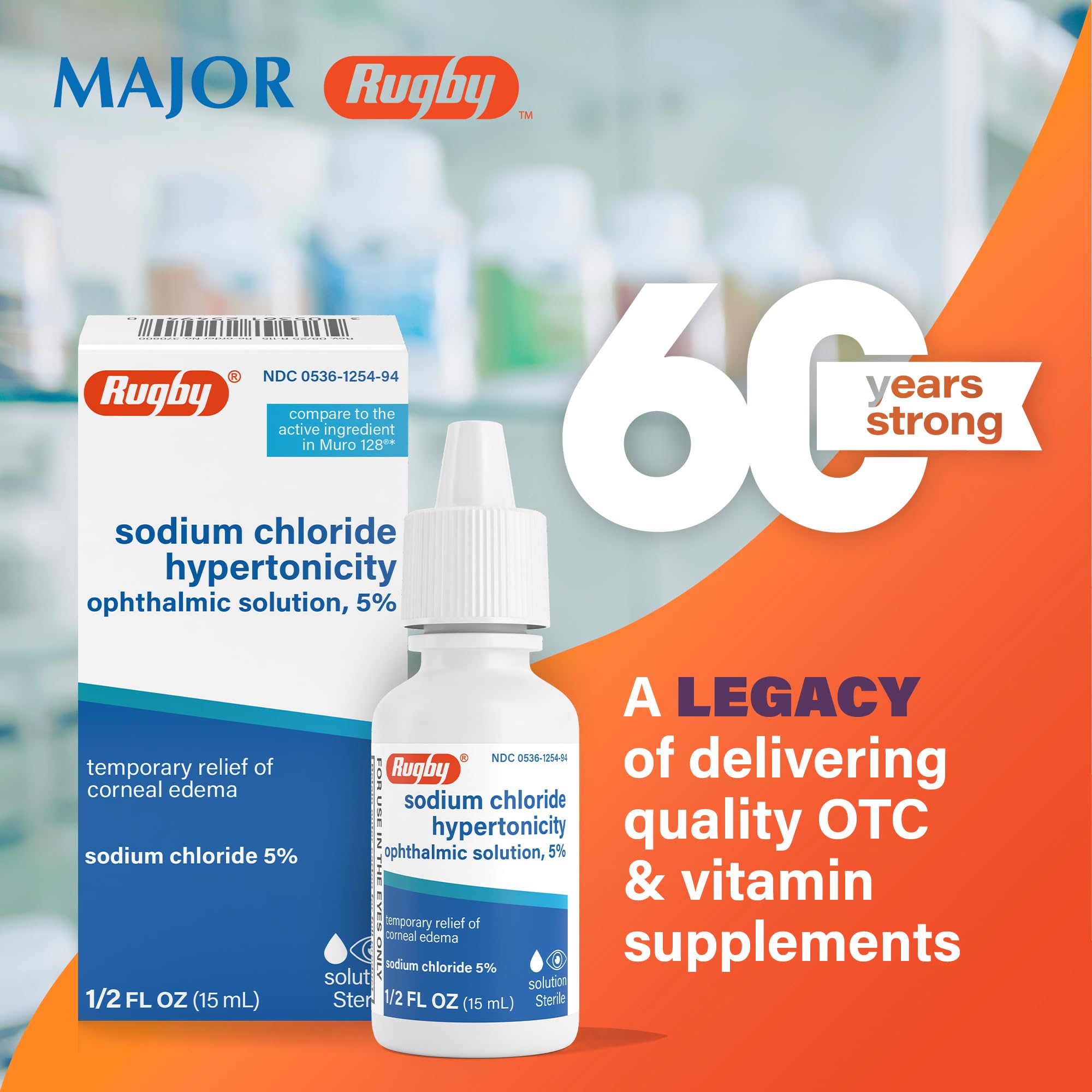 Rugby Sodium Chloride Hypertonicity Ophthalmic Eye Solution 5% - Sodium Chloride Eye Drops for Temporary Corneal Edema Symptom Support - Alcohol-Free - 0.5 Fl. Oz. (1-Pack) — Amazon image 2