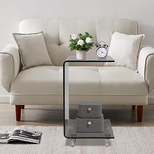 Miniatura 5 de Acrylic Side Table with Wheels,Movable C Shaped Sofa Table Nightstand,Rolling Nightstand,Modern Acrylic Side Table Narrow for Living Room, Bedroom,