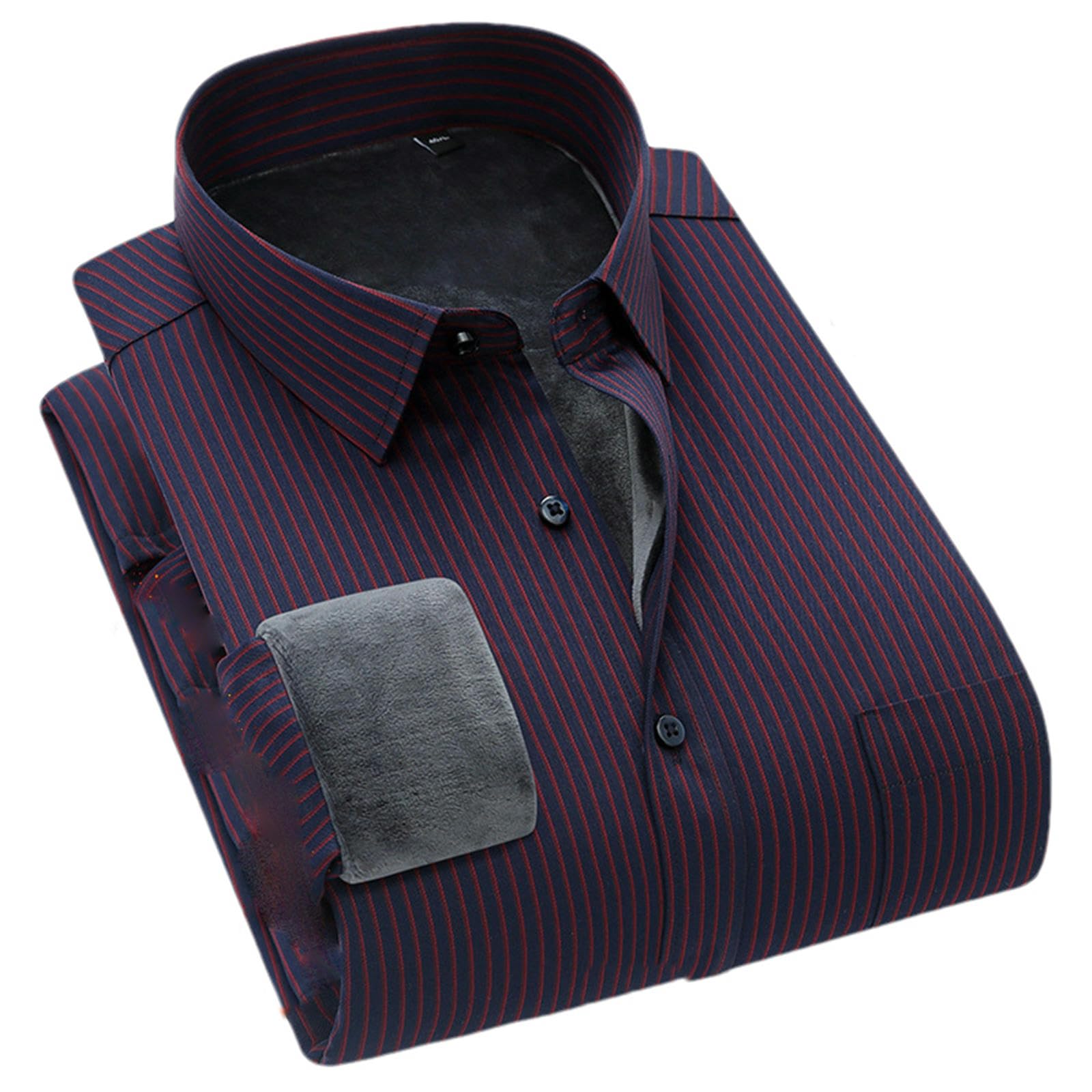 Camicia da uomo foderata in pile gessato a maniche lunghe a righe verticali abbottonate camicia da ufficio invernale calda