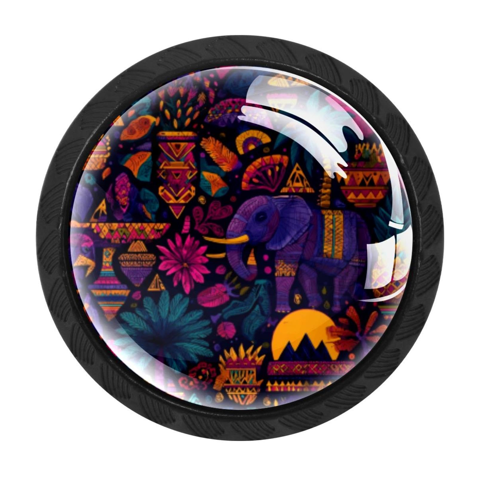 CHENZZZZ 4 Pieces Colorful Ethnic Africa Aloha (2) Drawer Knobs, 35mm Black Cabinet Knobs, Drawer Pulls and Knobs, Dresser Drawer Knobs, Cabinet Hardware Kitchen Cabinet Knobs