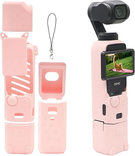 PCTC Pocket 3 Funda protectora de silicona resistente a los arañazos, a prueba de golpes, de cuerpo completo con protector de lente, diseño de