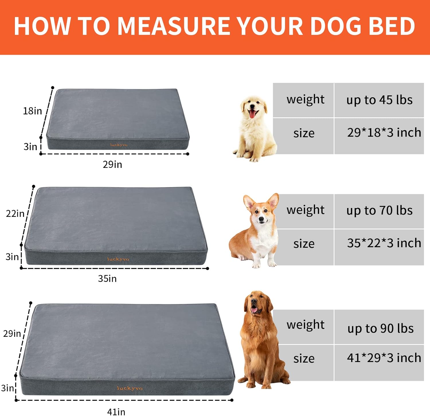 Dog Bed Mat for Large Dogs, Orthopedic Gel Memory Foam, Waterproof, Removable Cover, 35x22x3 inches, Grey