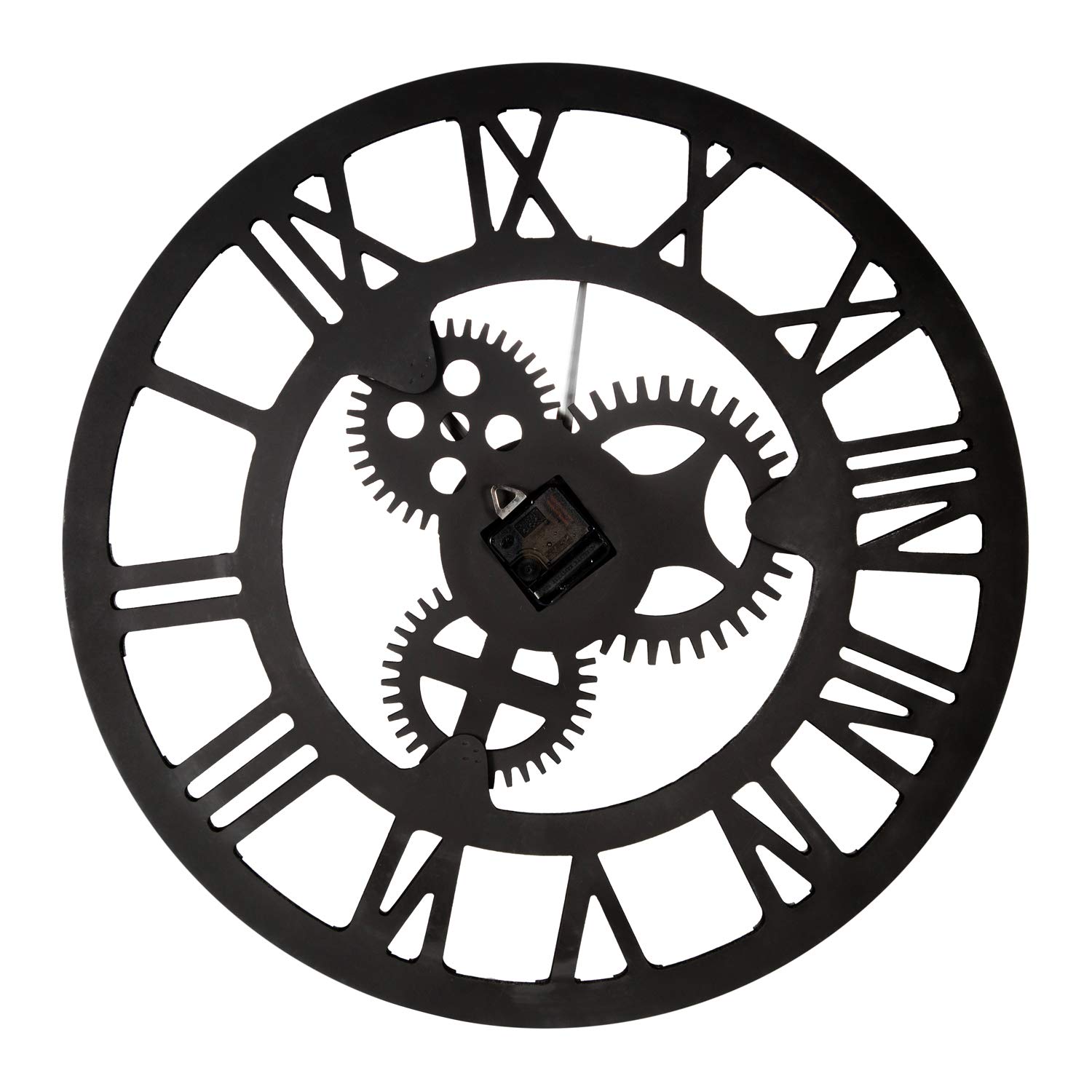 Lafocuse Reloj de Pared Grande Salon Engranajes, Vintage Reloj Madera Dorado Industrial, Silencioso Reloj de Cuarzo Números Romanos Retro para Bar Cafetería Cocina 58cm