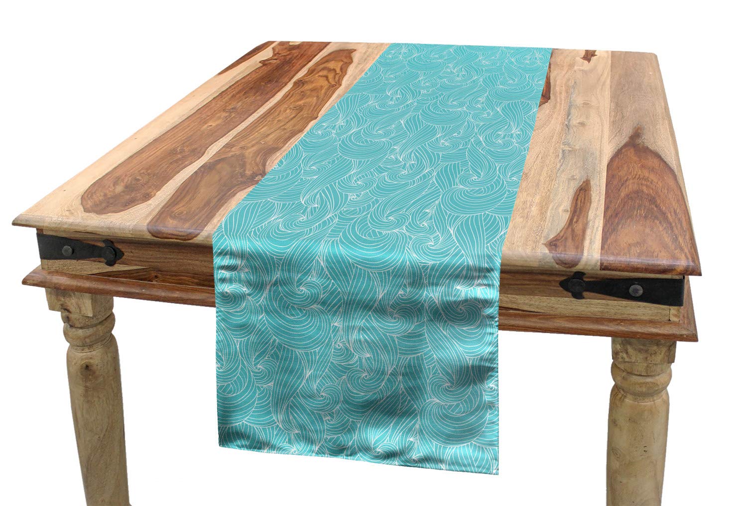 ABAKUHAUS Turquesa Camino de Mesa, Líneas mar Inspirado, Decorativo para el Comedor o Sala de Estar Fácil de Limpiar, 40 x 180 cm, Azul pálido Blanca