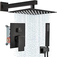 Vista 10 de Midanya Juego de grifo de ducha, sistema de ducha de montaje en pared con cabezal de ducha de lluvia cuadrado y rociador manual, cuerpo de válvula