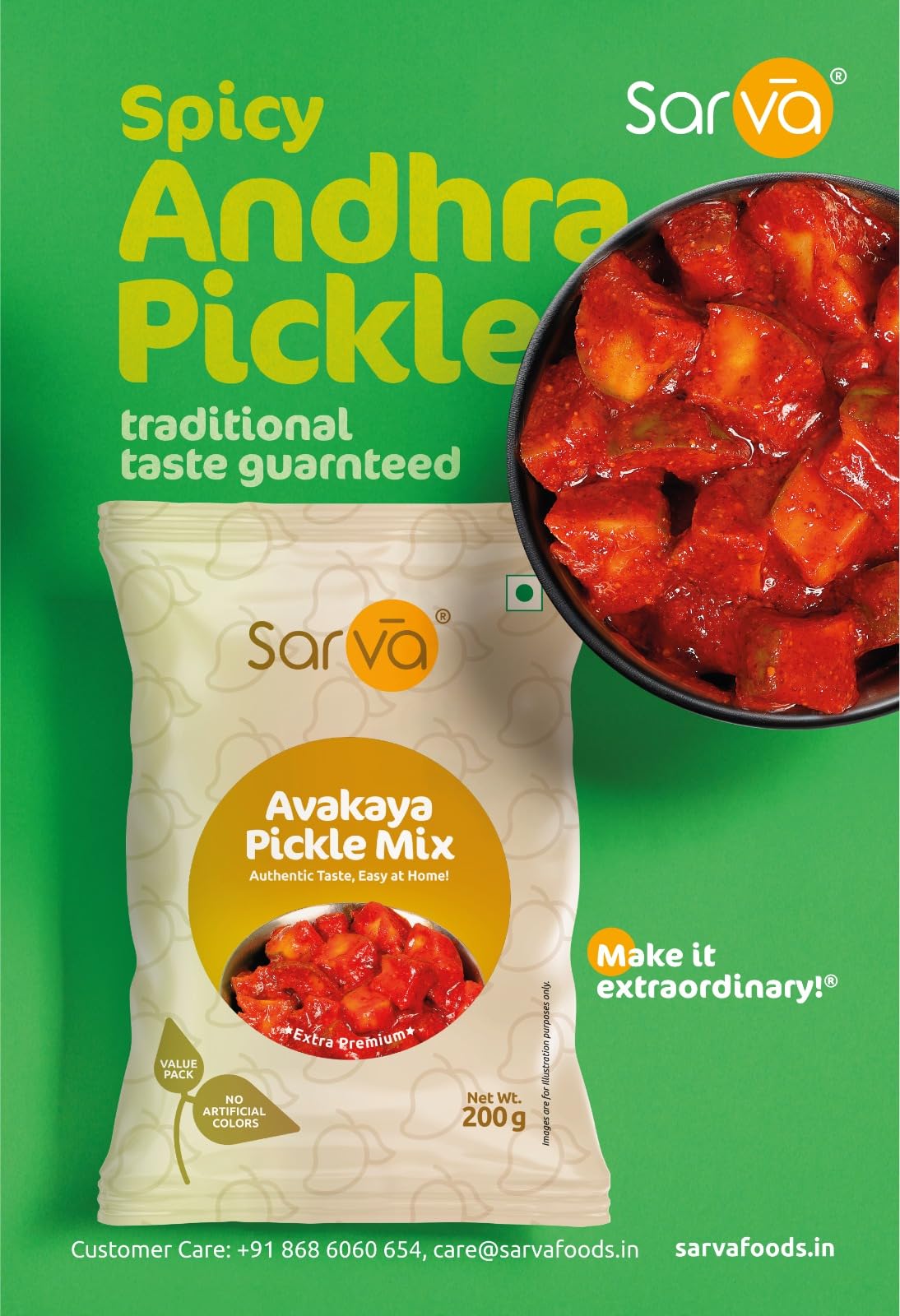 SARVA Avakaya Pickle Mix | Authentic Andhra Mango Pickle Masala | Traditional Spicy Avakai Mix with Premium Stemless Chillies for Homemade Pickle Preparation and Rich Flavorful Meals (200g) 2