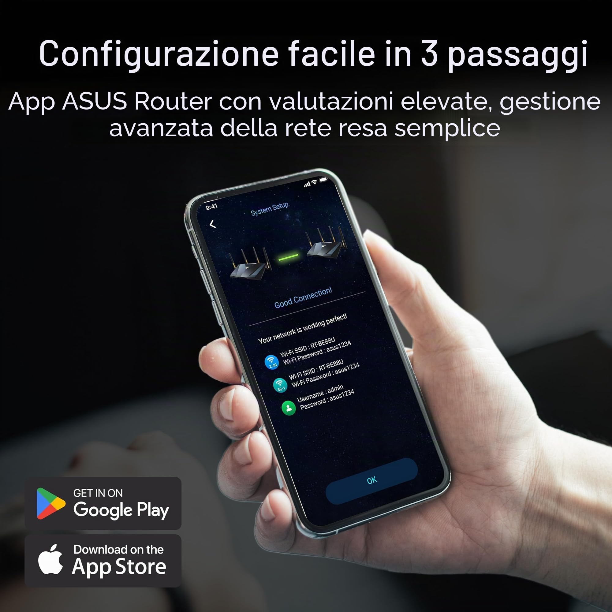 ASUS RT-BE88U Router Dual-band WiFi 7 AiMesh Estendibile, Per Modem Operatore e ONT, 4K-QAM, MLO, Doppia porta 10G, SFP+, 4 porte 2,5G, WAN/LAN 34G, Sicurezza di rete e VPN, Nero