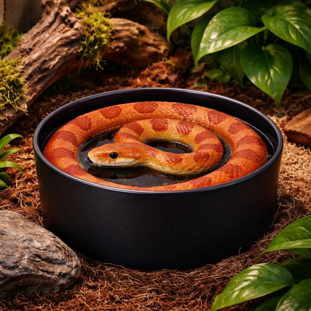 Snake Bathing Pool, 7.87"×7.87"×3" Reptile Water Bowl, Bath Tub for Ball Python, Bearded Dragon, Gecko, Lizard, Soaking Pool for Reptile Habitat, Terrarium, Reptile Accessories