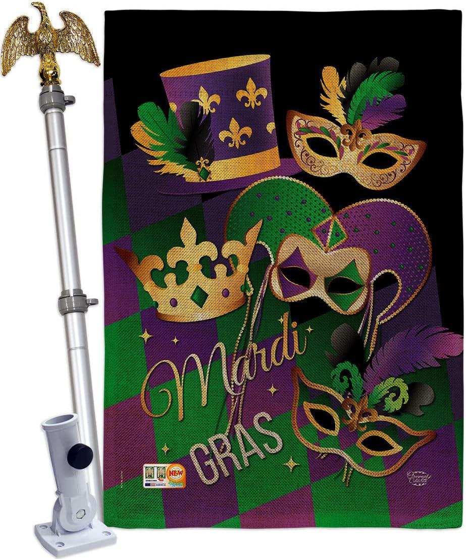 Mardi Gras House Flag Springtime Carnival Festival Masquerade Celebration Season Holiday French Small Decorative Gift Yard Banner Made In USA 28 X 40