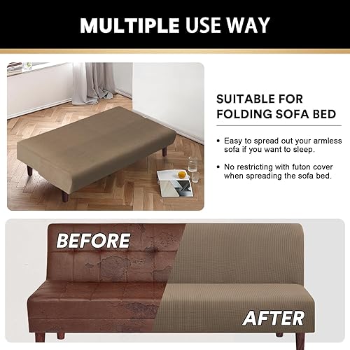 Vista 63 de PrinceDeco Funda elástica para futón sin brazos, funda para futón tamaño matrimonial/queen, funda para sofá futón, funda protectora de muebles