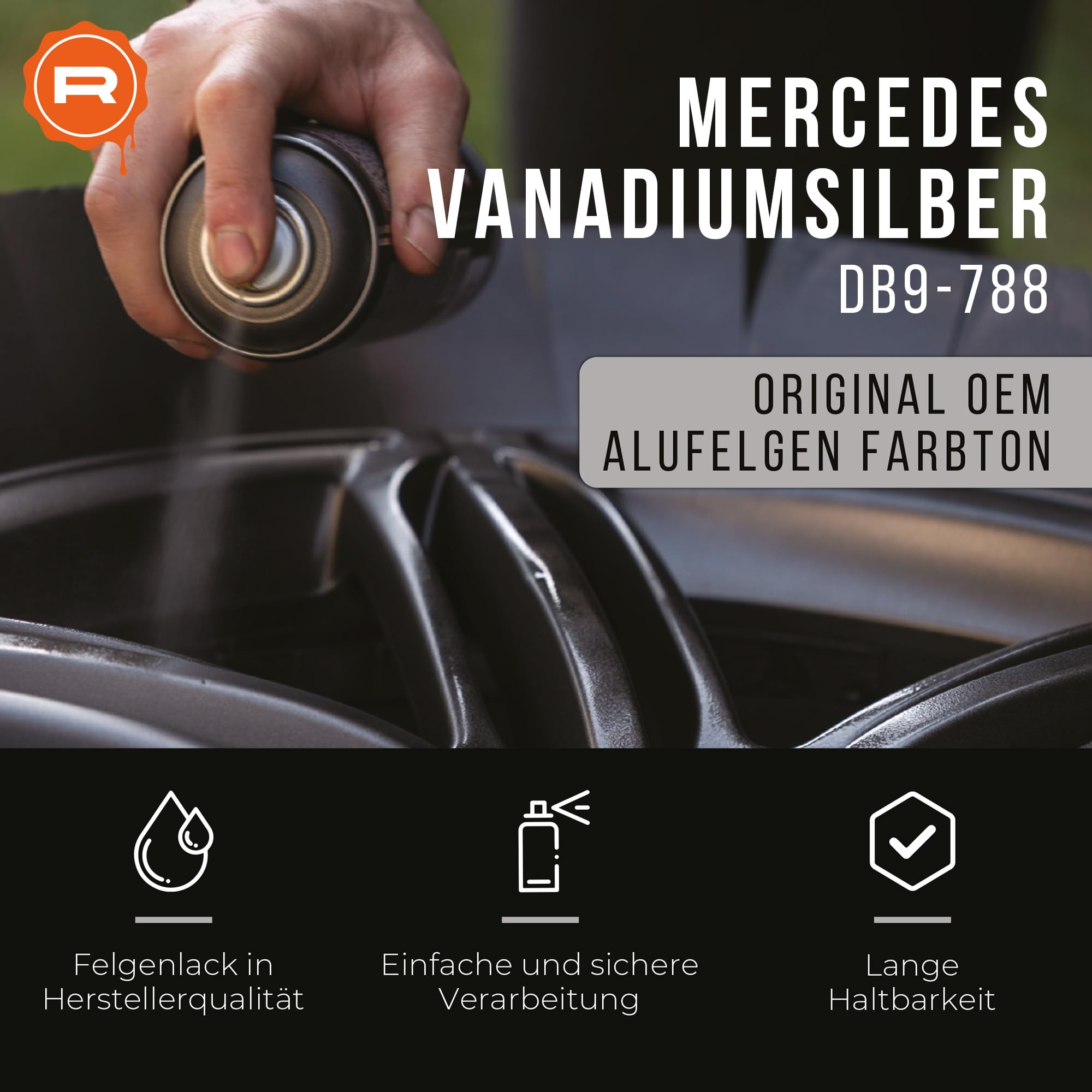 Felgenlack | passend für Farbton Mercedes vanadiumsilber DB9-788 | High-Solid | 1K Original OEM Felgenlack | Lackdose 1000 ml | für Reparatur- als auch Komplettlackierung