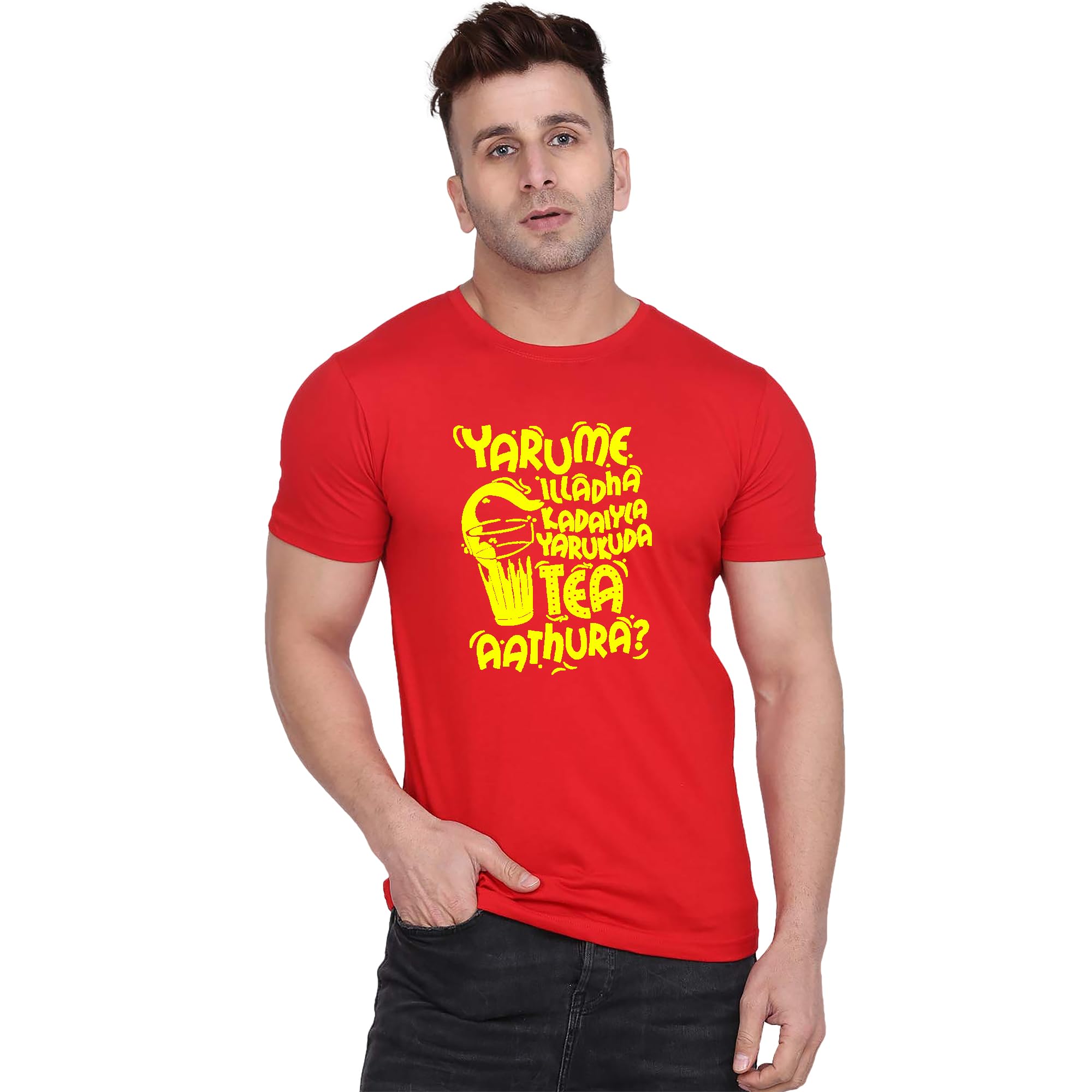 Fashions Love Men Cotton Half Sleeve Round Neck Stylish Mens Casual Wear Tamil Actor Comedy Dialogue Tamil Creative Graphics Printed Printed T Shirt HSRR-4043-L Black-picture-31