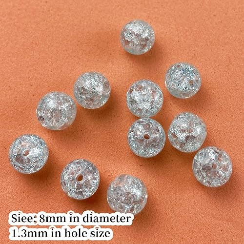 Miniatura 3 de 100 cuentas de vidrio agrietado, cuentas de cristal de 0.315in para hacer joyas, cuentas espaciadoras redondas, cuentas de vidrio a granel para