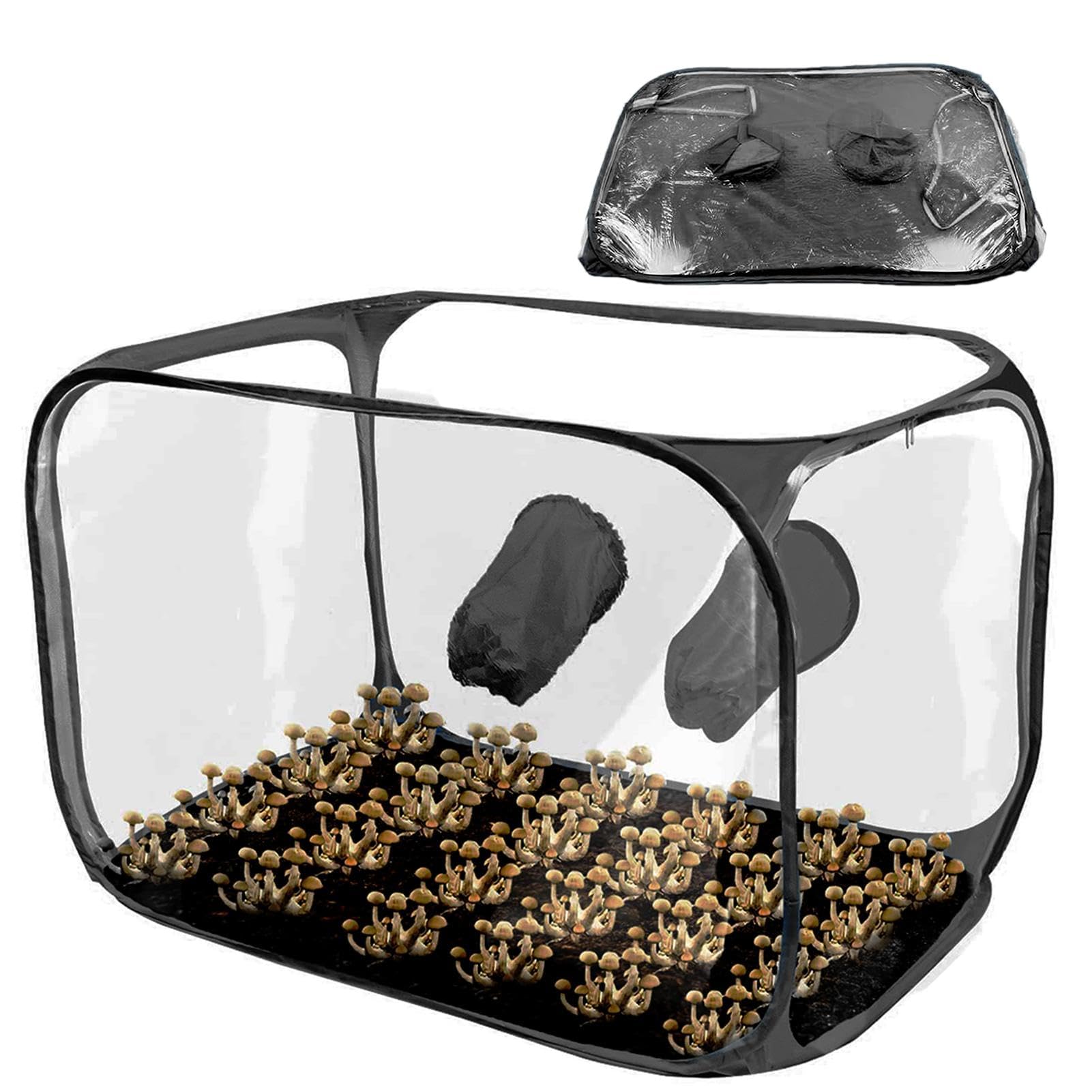 Boîte à air pour champignons, kit monotub pour champignons, kit de culture de champignons à domicile, sacs de culture pliables pour champignons, ensemble de conteneurs à champignons portables, noir