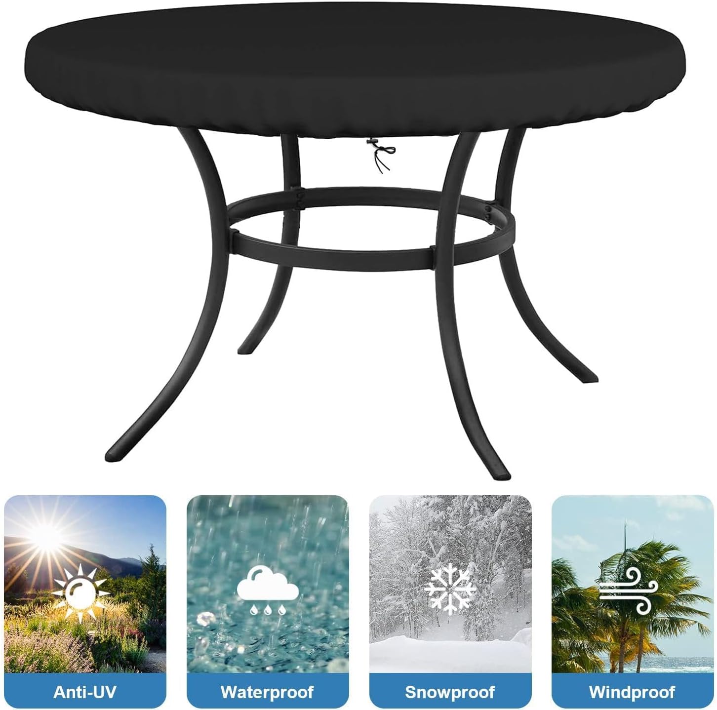 Outdoor Round Table Top Cover Waterproof Wind Dust Proof 600D Round Patio Coffee Table Cover for Dining Table Buffet Parties Picnic Camping Outdoor Tables Chairs 36" Dia x 4" H / 90x10cm