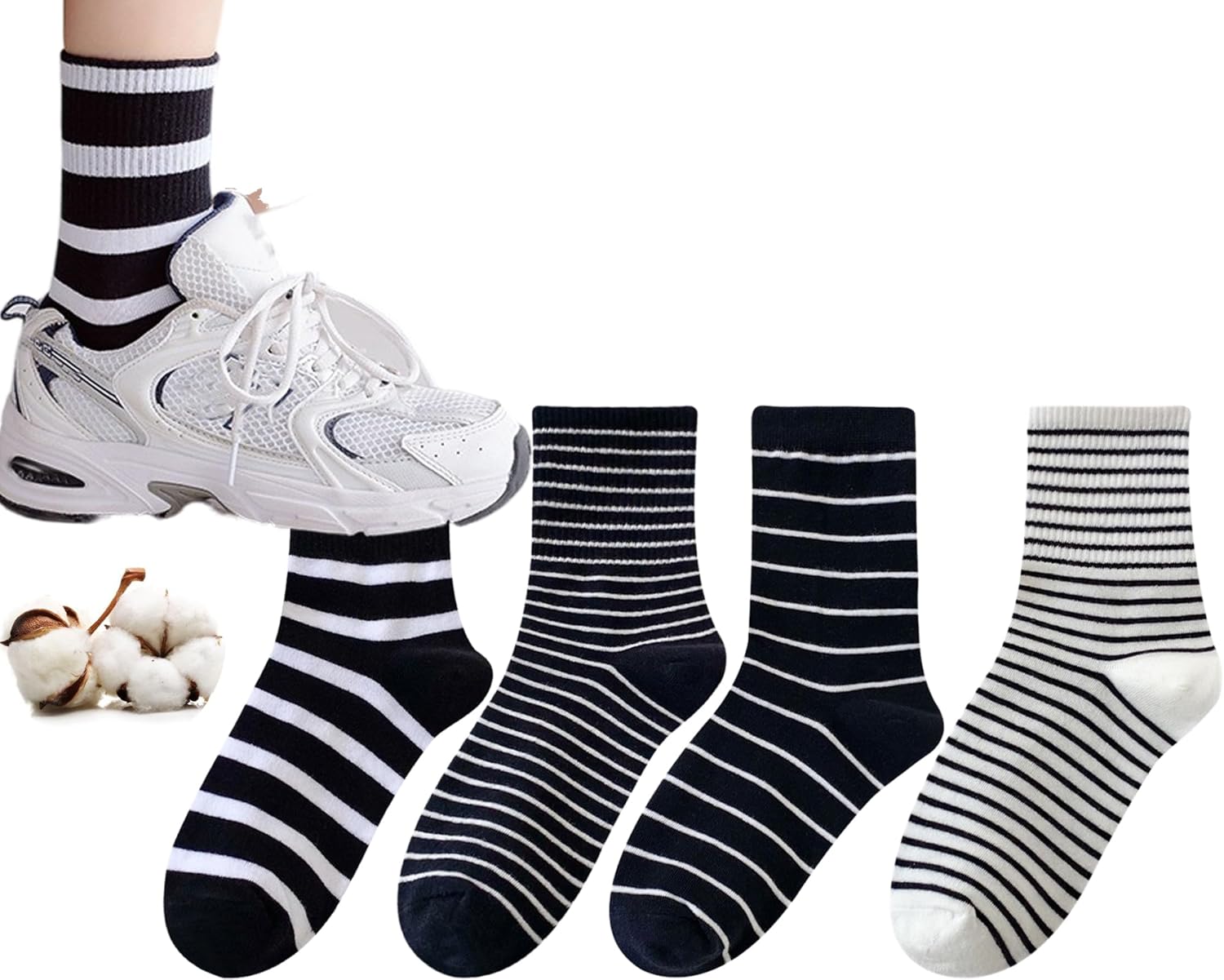 CHUNFO Womens Classic Striped Ankle Socks, Soft Comfortable Stylish,Everyday Wear Size5-8.5