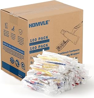 100 Packs Disposable Toothbrushes with Toothpaste, Individually Wrapped Travel Toothbrush and Toothpaste Buld for Travel Size Toiletries, OCC, Airbnb, Dentist, Office/4 Colorful