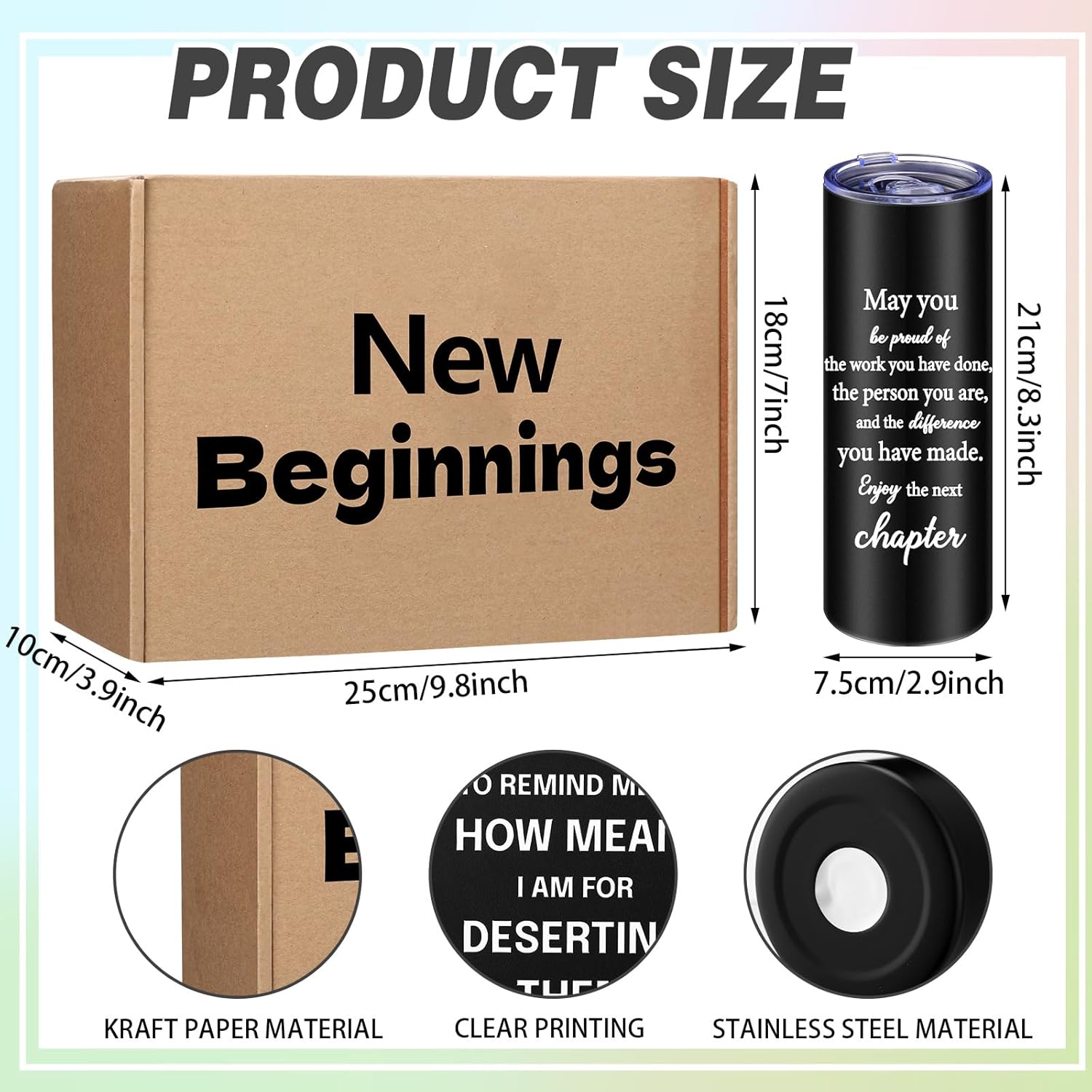 Geiserailie 7 Pcs Farewell Gifts for Coworkers New Beginnings Gifts for Women Retirement Leaving 20 oz Tumbler Notebook Pens Keychains New Beginnings Basket for Women Housewarming Teacher(Black)