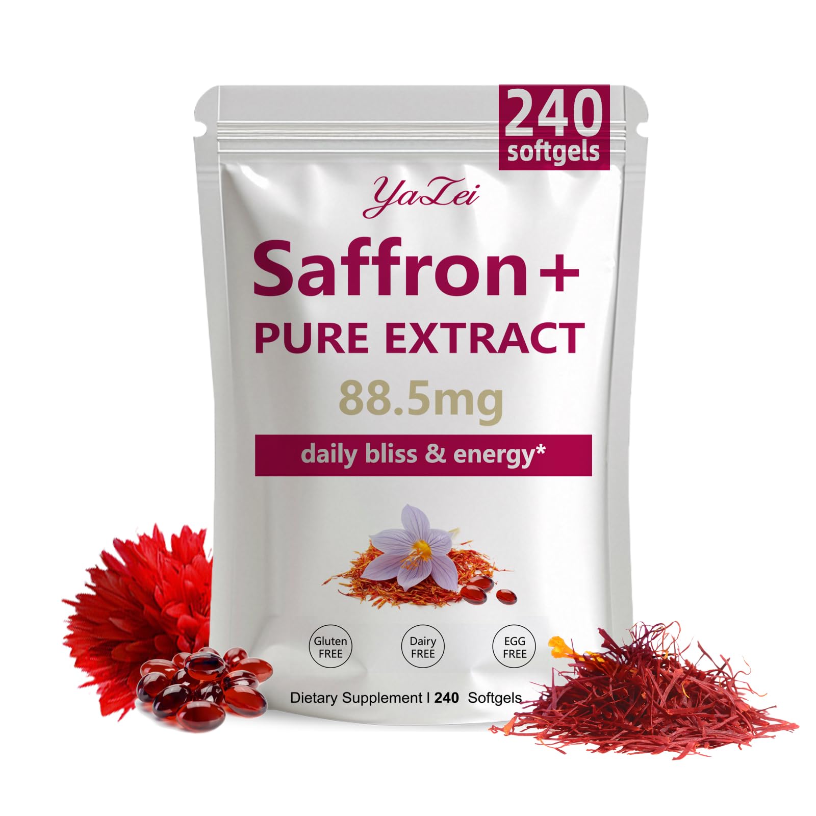 Saffron Extract Supplements 88.5mg,240 Softgels, Vegan, Gluten Free