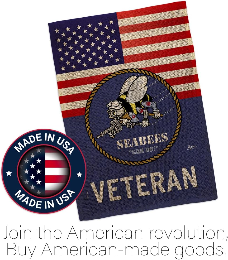 US Seabees Veteran Flag Burlap Armed Forces Navy USN Tapestry Official United State American Military Memorabilia Banner Garden Remembrance Wall Retire Outdoor Yard Memorial Veteran Gifts Made in USA