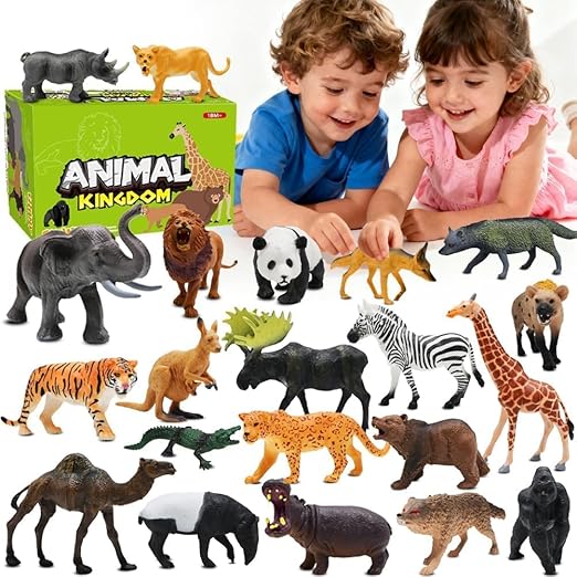 Safari Animals Figures Toys, Realistic Wild Zoo Animal Figurines, Plastic African Jungle Animals Playset for Kids Toddlers, 21Pcs Safari Toys Birthday Gifts for Boys Girls