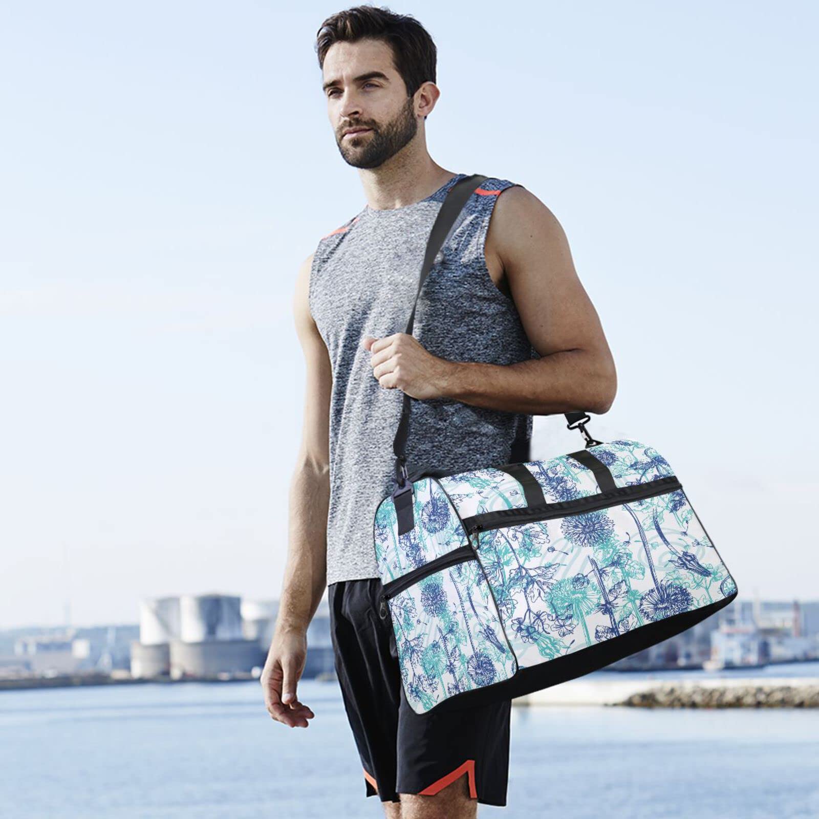 Blume Hell Pflanze Modern Floral Sporttasche Badetasche mit Schuhfach Reisetaschen Handtasche für Reisen Frauen Mädchen Männer