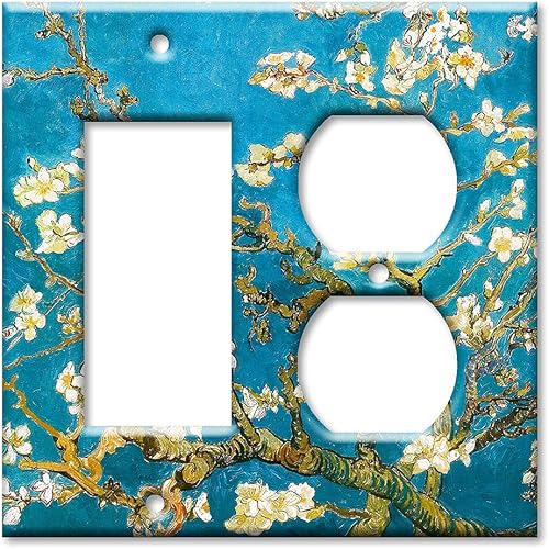 Miniatura 5 de Art Plates - Van Gogh: Placa de interruptor de flores de almendro - Doble palanca Double Toggle,Tapa para enchufe,Combo: salida/balancín,Combo